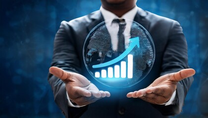 Wall Mural - Cost reduction Concept. Businessman holding global network with graph with down arrow icon for budget management and cost management.new