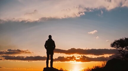 Wall Mural - silhouette of a person in the sunset