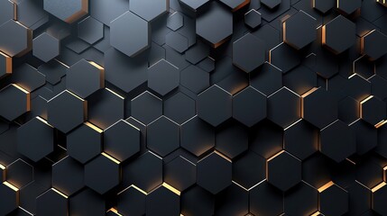 Poster - A modern abstract background featuring a pattern of hexagons in black, enhanced with subtle lighting for a striking visual effect.