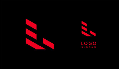 Poster - Abstract red geometric letter L with parallel lines. Stripes modern logotype concept, futuristic design for an innovative company, minimalist sporty and technological power style. Vector illustration