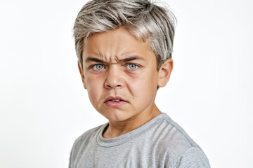 Canvas Print - Portrait of a Young Boy with a Serious Expression