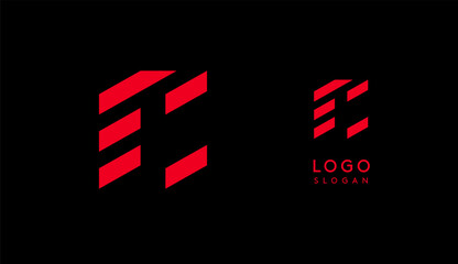 Aufkleber - Abstract red geometric letter Cwith parallel lines. Stripes modern logotype concept, futuristic design for an innovative company, minimalist sporty and technological power style. Vector illustration