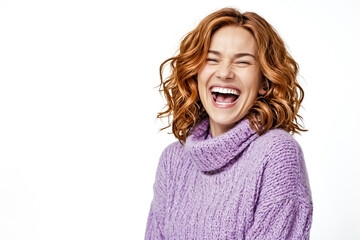 Canvas Print - Portrait of a Happy Woman Laughing with Curly Red Hair