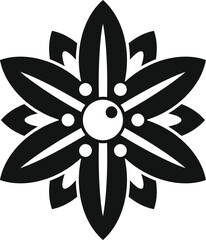 Poster - black and white flower with round center blooming, simple floral illustration