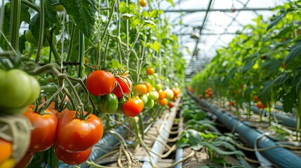 Poster - A greenhouse with tomato plants growing in it