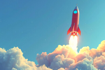 Wall Mural - Red Rocket Launching Into The Sky.