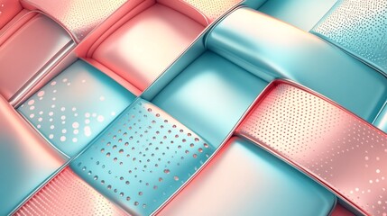 Poster - A high-detail flat lay of minimal geometric patterns in soft pastel colors showcasing abstract design elements in a harmonious composition Stock Photo with copy space