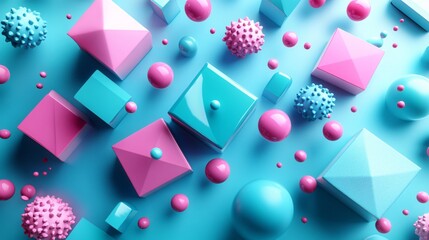 Poster - Abstract flat lay of high-detail minimal geometric shapes in pastel hues presenting a refined and elegant design Stock Photo with copy space
