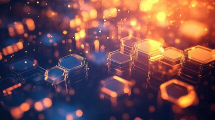 Poster - Abstract 3D background with floating hexagons and light reflections, futuristic concept