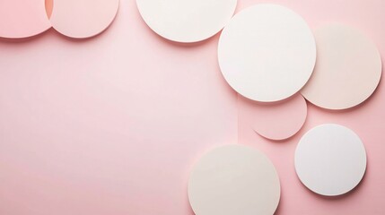 Wall Mural - Abstract flat lay of high-detail minimal geometric shapes in pastel hues presenting a refined and elegant design Stock Photo with copy space