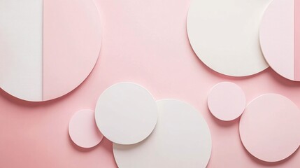 Poster - Abstract flat lay of high-detail minimal geometric shapes in pastel hues presenting a refined and elegant design Stock Photo with copy space