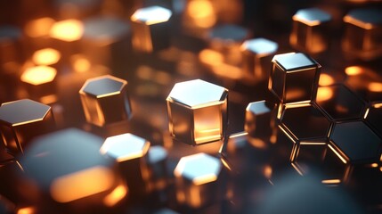 Poster - Abstract 3D background with floating hexagons and light reflections, futuristic concept