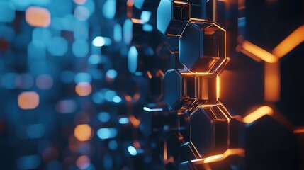 Poster - Abstract 3D background with floating hexagons and light reflections, futuristic concept