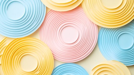 Poster - Flat lay composition of detailed geometric patterns in soft pastel colors arranged to form an abstract and minimalist design Stock Photo with copy space