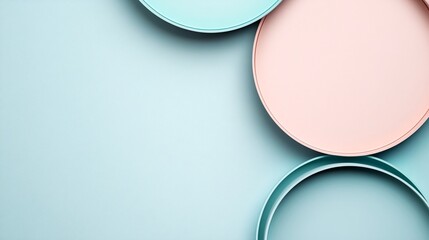 Poster - Detailed flat lay of abstract geometric shapes in pastel tones offering a minimalistic design perfect for modern applications Stock Photo with copy space