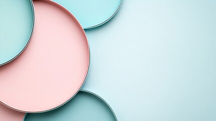 Poster - Detailed flat lay of abstract geometric shapes in pastel tones offering a minimalistic design perfect for modern applications Stock Photo with copy space
