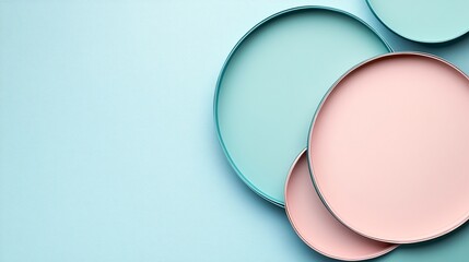 Poster - Detailed flat lay of abstract geometric shapes in pastel tones offering a minimalistic design perfect for modern applications Stock Photo with copy space