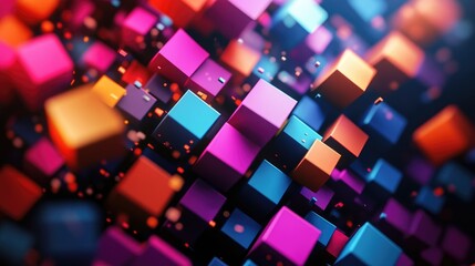 Poster - Abstract 3D background with vibrant cubes and dynamic lighting, modern and energetic design