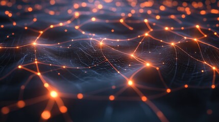 Poster - abstract 3d grid pattern with glowing nodes and connections, network visualization