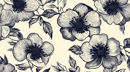 Classic floral inspired black line design for textiles