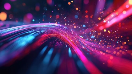 Poster - artistic 3d background with colorful particle trails and motion effects, dynamic visual art