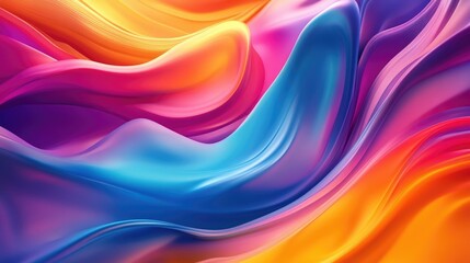 Poster - Colorful 3D background with fluid wave patterns and gradient hues, lively abstract art