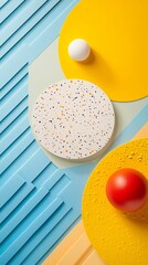 Poster - A high-detail flat lay of minimal geometric patterns in soft pastel colors showcasing abstract design elements in a harmonious composition Stock Photo with copy space