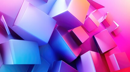 Poster - Dynamic 3D abstract background with geometric shapes and gradient colors, modern tech concept