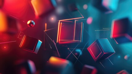 Poster - Dynamic 3D abstract background with geometric shapes and gradient colors, modern tech concept