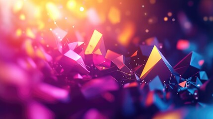 Poster - Dynamic 3D background with colorful polygonal shapes and bright lighting, energetic design
