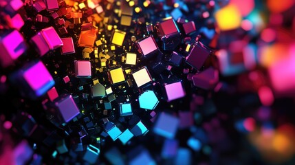 Poster - Dynamic 3D background with rotating hexagons and vibrant colors, energetic digital art