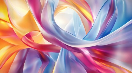 Poster - dynamic 3d background with swirling fabric ribbons and light effects, energetic textile art