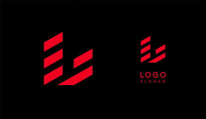 Aufkleber - Abstract red geometric letter L with parallel lines. Stripes modern logotype concept, futuristic design for an innovative company, minimalist sporty and technological power style. Vector illustration