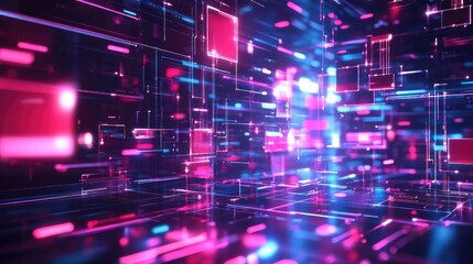 Poster - Dynamic 3D technology background with floating holographic screens and light effects, advanced design