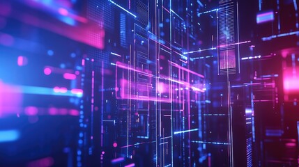 Poster - Dynamic 3D technology background with floating holographic screens and light effects, advanced design