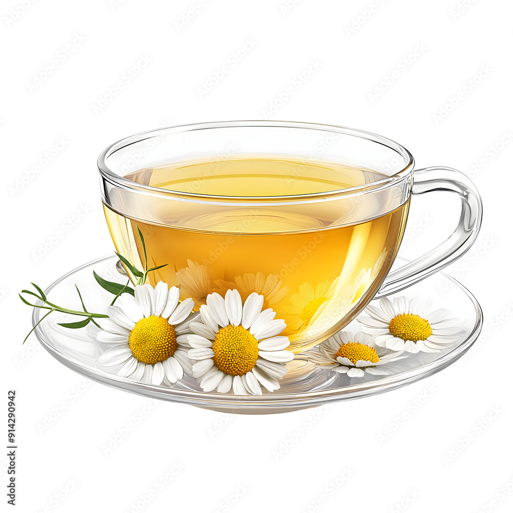 chamomile tea in glass cup isolated on transparent background ...