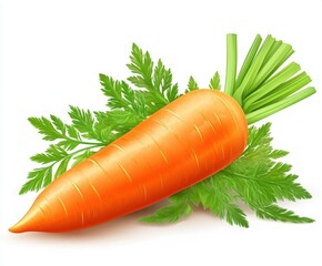 Wall Mural - Fresh carrot with green leaves on white background