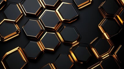 Poster - elegant 3d background with golden hexagons and dark backdrop, luxurious design