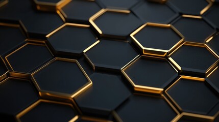 Poster - elegant 3d background with golden hexagons and dark backdrop, luxurious design