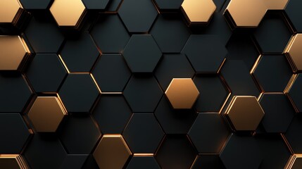 Poster - elegant 3d background with golden hexagons and dark backdrop, luxurious design