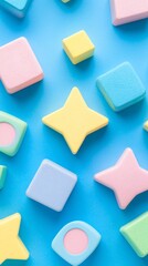 Poster - Minimal geometric shapes in a detailed flat lay composition using pastel colors to form a modern and abstract design Stock Photo with copy space