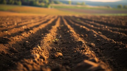 Poster - A field of dirt with a small plant growing in the middle