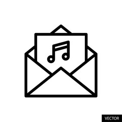 Poster - Mail with music note symbol vector icon in line style design for website, app, UI, isolated on white background. Editable stroke. Vector illustration.