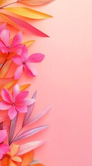 Aufkleber - Detailed minimal flat lay featuring pastel-toned leaves and flowers with precise clean lines for a refined and modern design Stock Photo with copy space