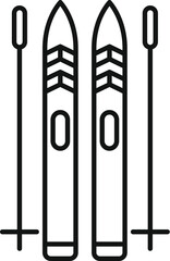 Poster - Simple line drawing of skiing equipment with two skis and poles for use on the slopes