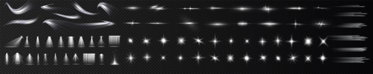 Wall Mural - set of lighting effects effect, beam, sparkle, line, glow, white. glow abstract isolated curve lens 