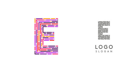 Colorful abstract letter E logo design with futuristic circuit pattern. Ideal for tech companies, digital media, software, apps, networking, branding. Vector illustration.