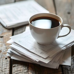Poster - organized office workspace with business insurance documents and coffee cup