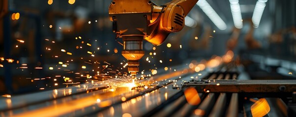 Poster - Industrial Robot Welding with Intense Sparks Flying in Concept of Manufacturing and Metalworking