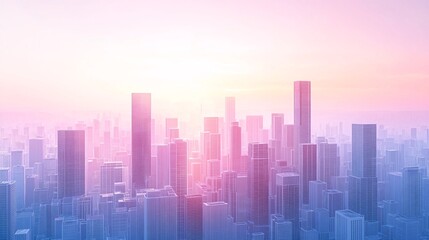 Poster - Minimalistic urban design with abstract cityscape and geometric buildings in soft pastel colors Stock Photo with copy space